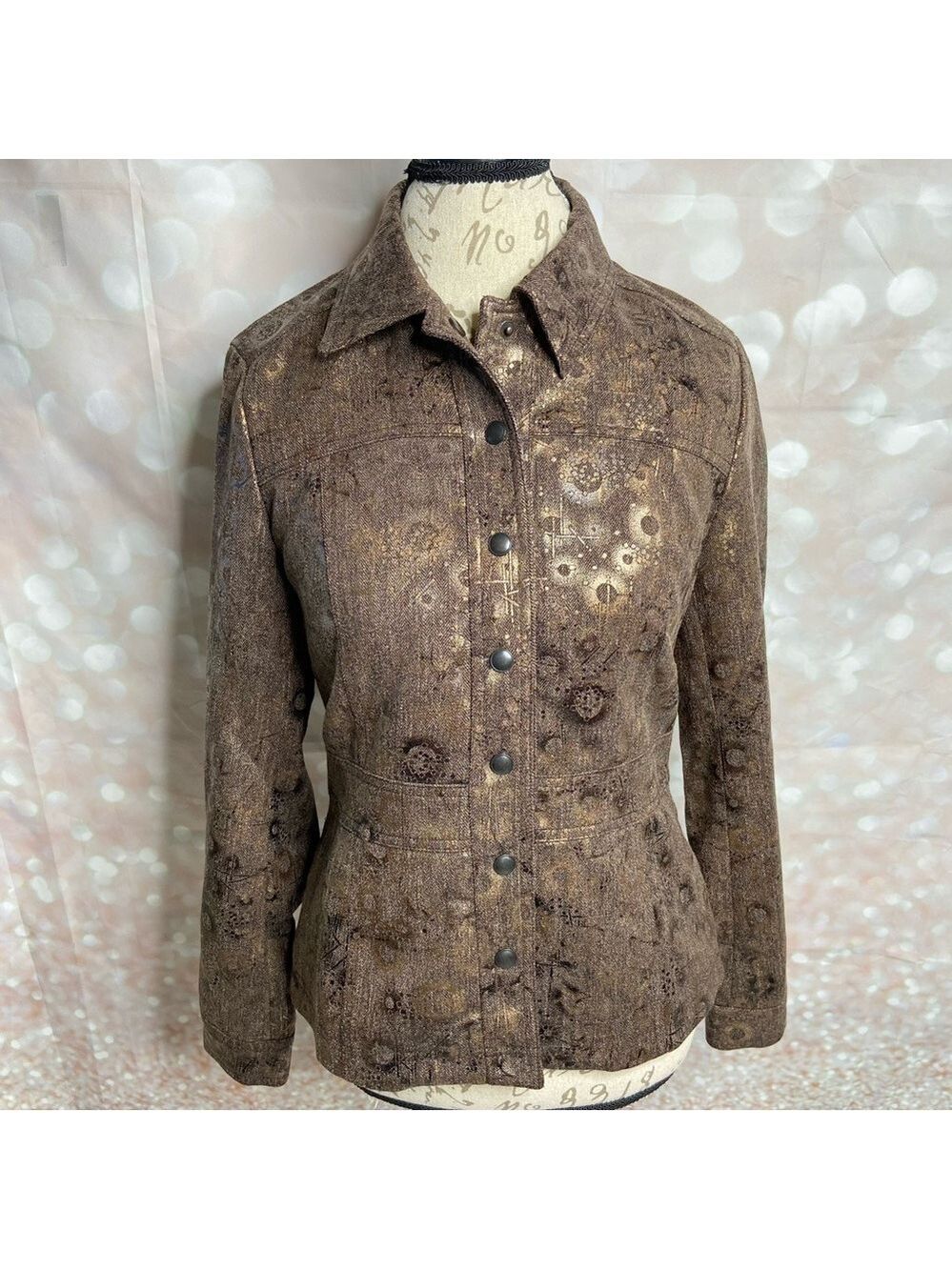Coldwater Creek Brown Jacket with Metallic Pattern 4